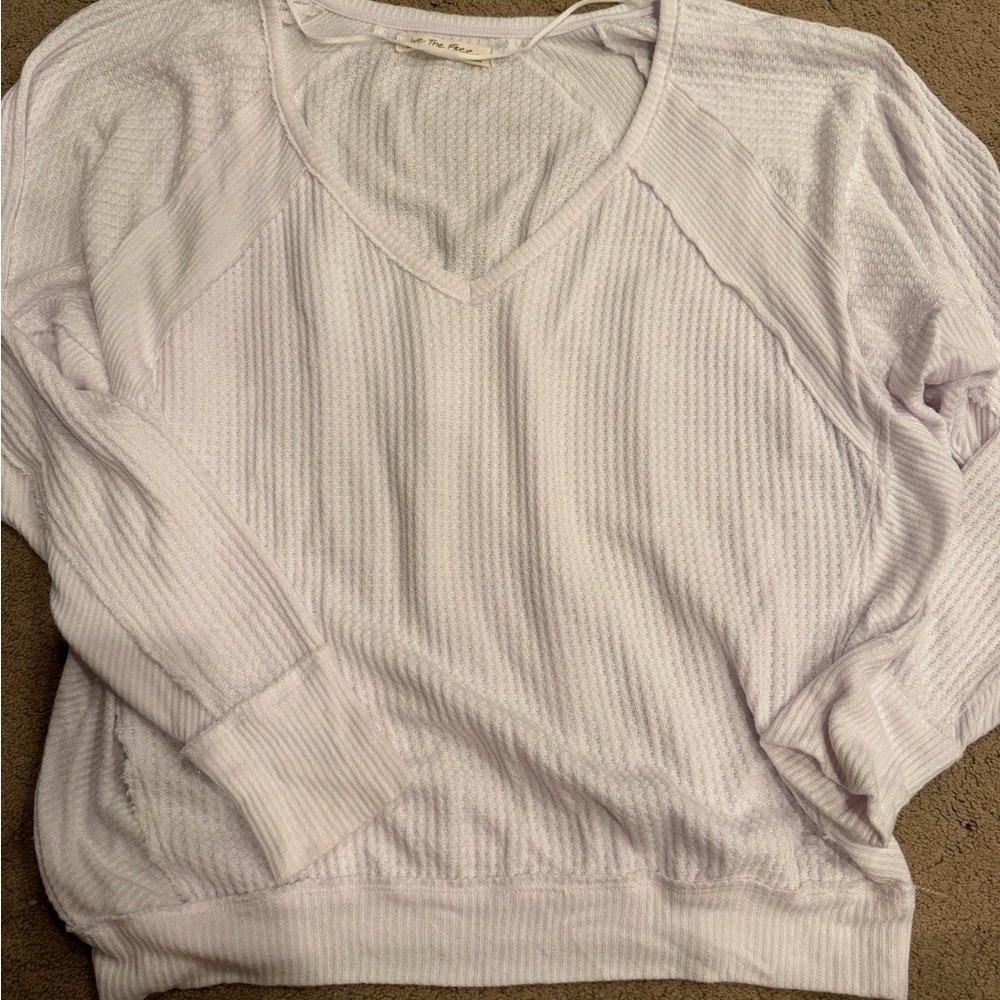 We The Free White V-Neck Waffle Knit Top